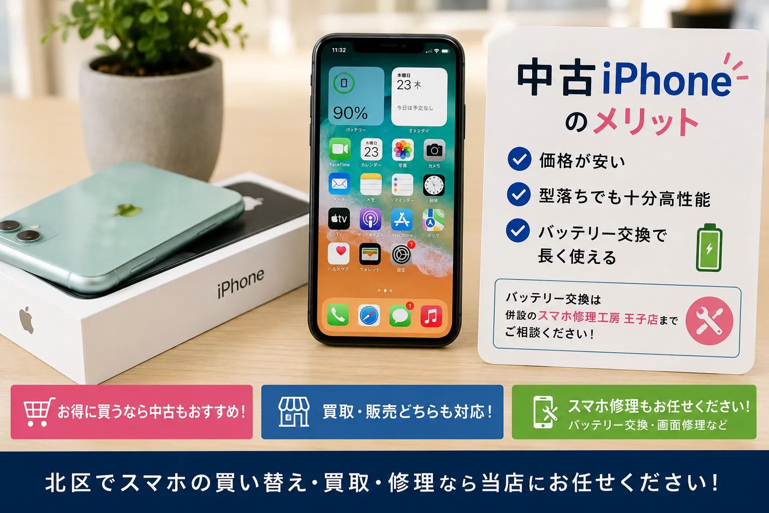 📱中古iPhone（アイフォン）って実際どう？北区でスマホを買い替える前に知っておきたいポイント